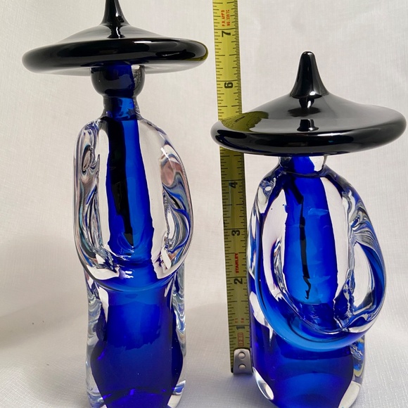 Formia Vetri Di Cobalt Blue & Clear Murano Glass Asian Fiqurines - Picture 5 of 16